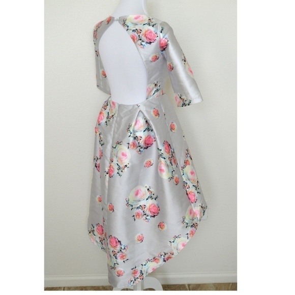 Chi Chi London Floral Hi Low Midi Dress 3/4 Sleeve - Picture 7 of 8